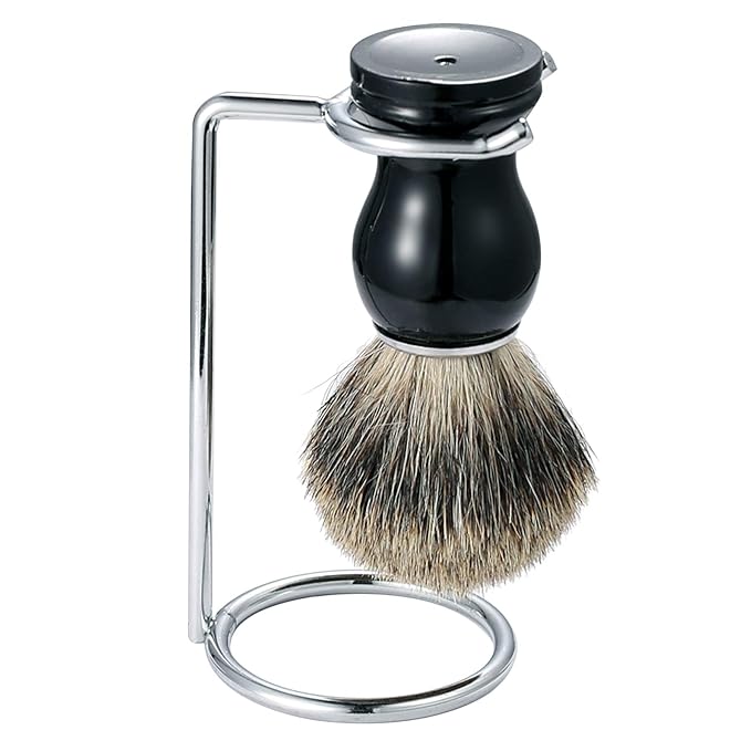 Vtrem Shaving Brush Set for Men 2 in 1 Pure Badger Hair Shaving Brushes with Plastic Handle, Stainless Steel Shaving Stand Perfect for Wet Shave