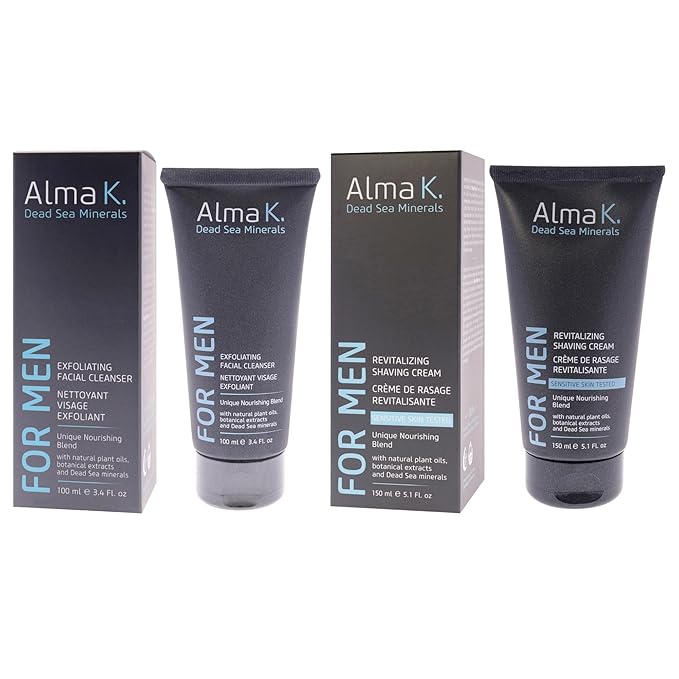 Exfoliating Facial Cleanser and Revitalizing Shaving Cream Kit by Alma K for Men - 2 Pc Kit 3.4oz Cleanser, 5.1 Shave Cream