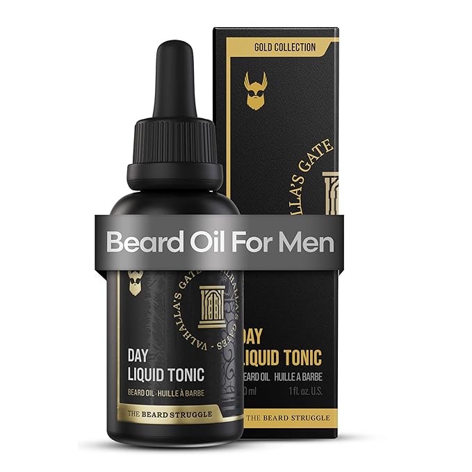 The Beard Struggle - Day Liquid Tonic Beard Oil - Gold Collection, Valhalla's Gates - Beard Oil for Men - Moisturize, Softens Hair, Reduces Itch - Day Time Beard Growth Oil (1 Fl oz)