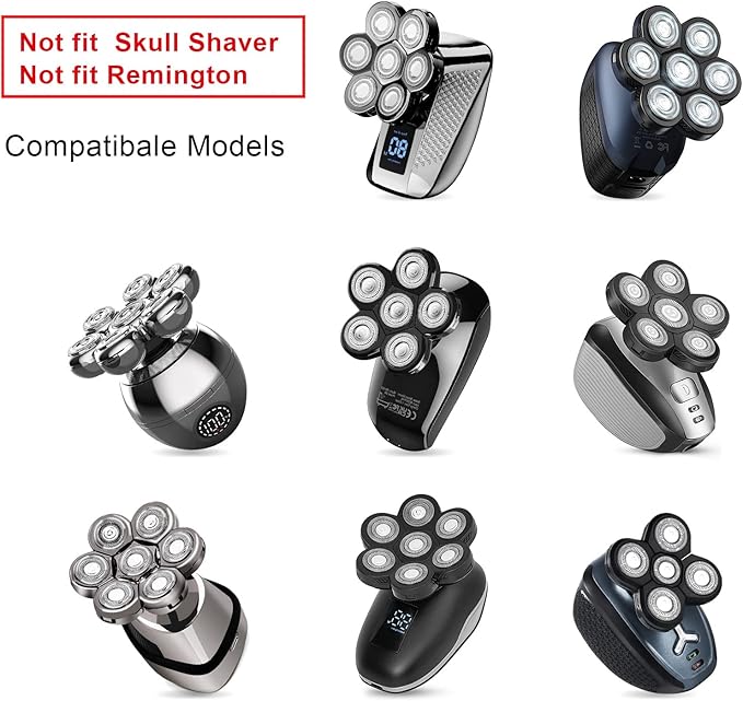 Head Shaver Replacement Heads, 7D Rotary Blades, Silver, Men's Electric Shaver Replacement Heads, 7 Pieces