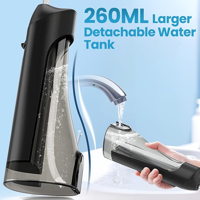 Water Flosser, Water Dental Flosser Pick for Teeth, IPX7 Waterproof Oral Irrigator, 3 Modes 4 Replaceable Jet Tips, Professional Flossing Cleaning Picks for Home Travel Gums, Braces Care (Black)