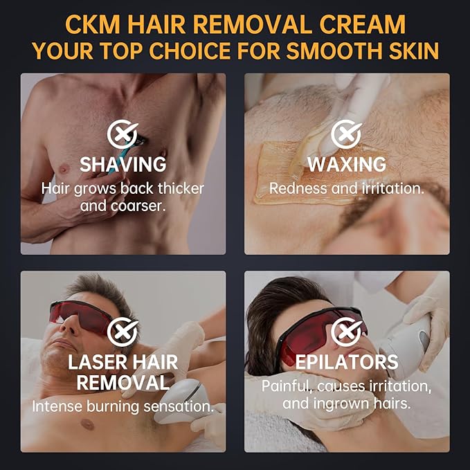 CKM Hair Removal Cream for Men, Depilatory Cream for Unwanted Male Hair, Painless Hair Removal Gel Suitable for All Skin Types, Made for Men, 6.76 FL OZ w/Spatula