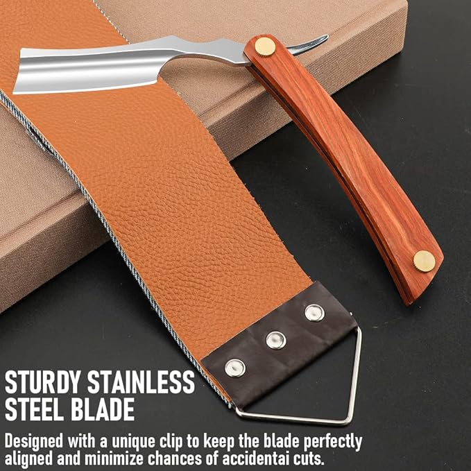 Straight Razor With Strope - Professional Straight Edge Barber Premium Stainless Steel Shaver With Shaving Strop for Men Home & Salon Grooming Using (NO.150)