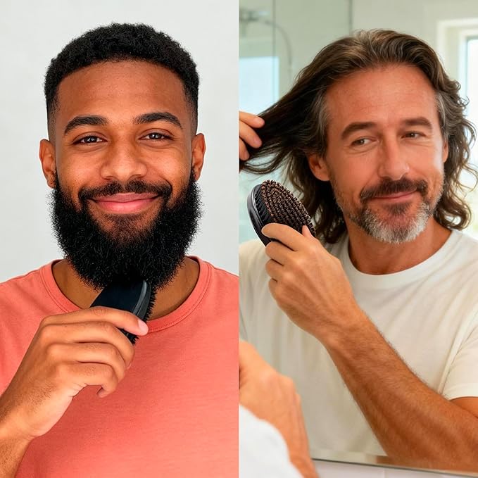 4.3 IN Natural Boar Bristle Beard Brush for Men, Premium Wooden Handle with Boar Bristles - Pocket Travel Mustache Grooming Tool for Husband & Father