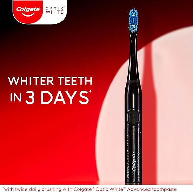 Colgate Optic White Pro-Series Whitening Battery Operated Electric Toothbrush with Timer, Soft, Black