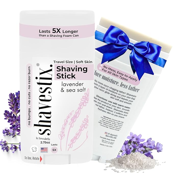 Shavestix Travel Size Shaving Cream Stick 2.75 oz | Christmas Stocking Stuffers Lavender & Sea Salt Roll on | Ultra Moisturizing Shave Bar for Women, Men Lasts 5x | Easy to Use Sub to Shave Gel, Soap