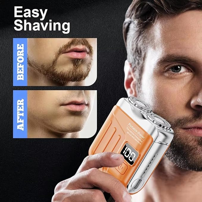 Portable Electric Shaver - LED Display Dual-Head Pocket Shaver, Mini USB Rechargeable Travel Razor, One-Button Operation, Long-Lasting Battery, for Home & Travel (Yellow)