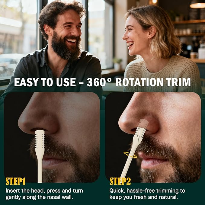 FVION Manual Nose Hair Trimmer (Pack of 4) - Rotating Nasal Hair Cutter with Ear Picker for Women and Men - Portable Nostril Hair Remover Tools