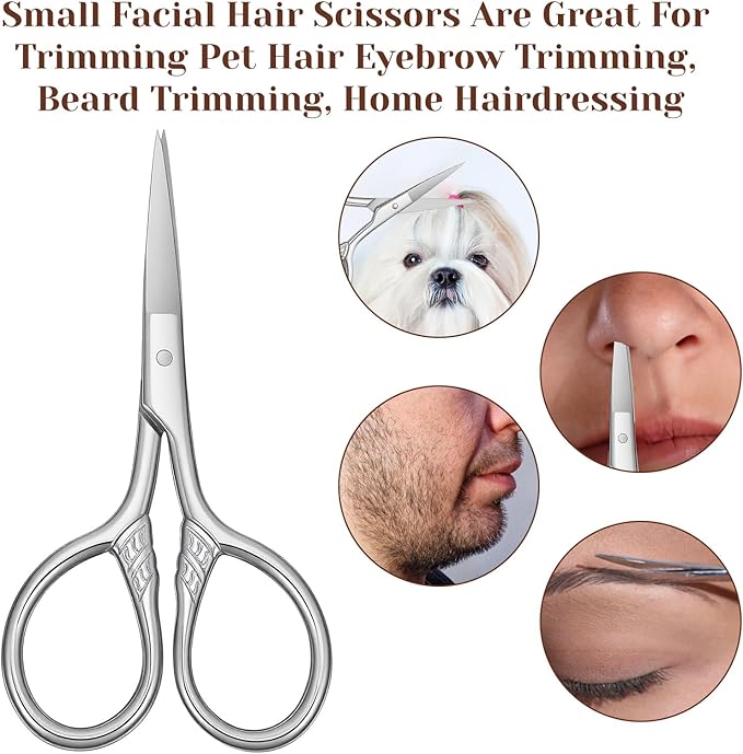Small Precision Scissors Stainless Steel Multi-Purpose Vintage Beauty Grooming Kit Professional Beauty Mini Scissors For Facial Hair Eyebrow Eyelash Beard Moustache With Leather Case