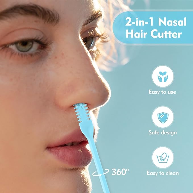 5Pcs 2-in-1 Nasal Hair Cutter, Double-Sided Nose Hair Trimmer Upgrade, 360° Rotating Manual Nose Trimmer Portable with Soft Cleaning Brush for Women and Men (Blue)