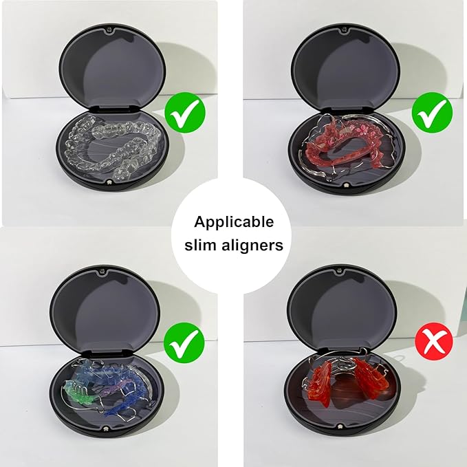 2PCS Retainer Case Compatible with Invisalign,Cute Slim Aligner Case,Customized Magnetic Closure Orthodontic Retainer Cases (2 Pack Black+ Dark Grey Silicone)