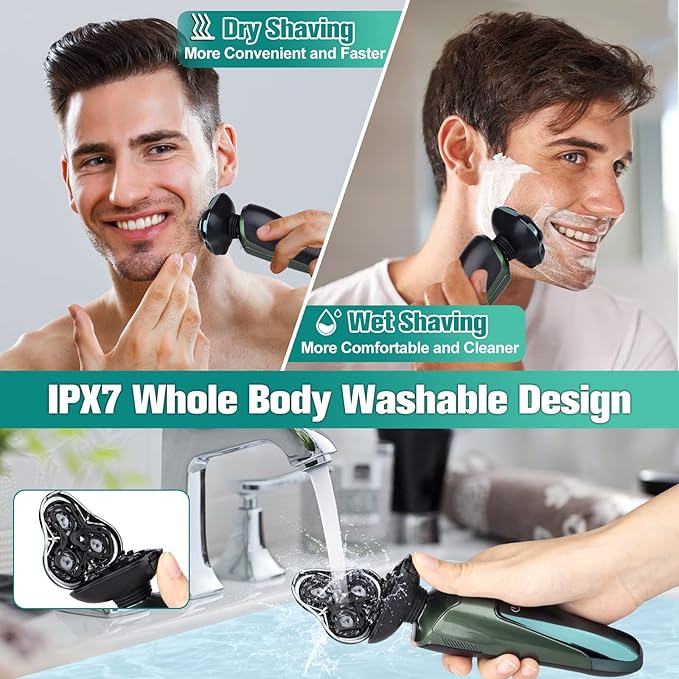 Electric Razor for Men, 3-in-1 Shaver with Floating Blades for Nose Hair &Sideburns,Replacement Blades, Pop-up Trimmer, IPX7 Waterproof, Travel Lock, Wet & Dry Use, Face Shaving Grooming Travel Kit