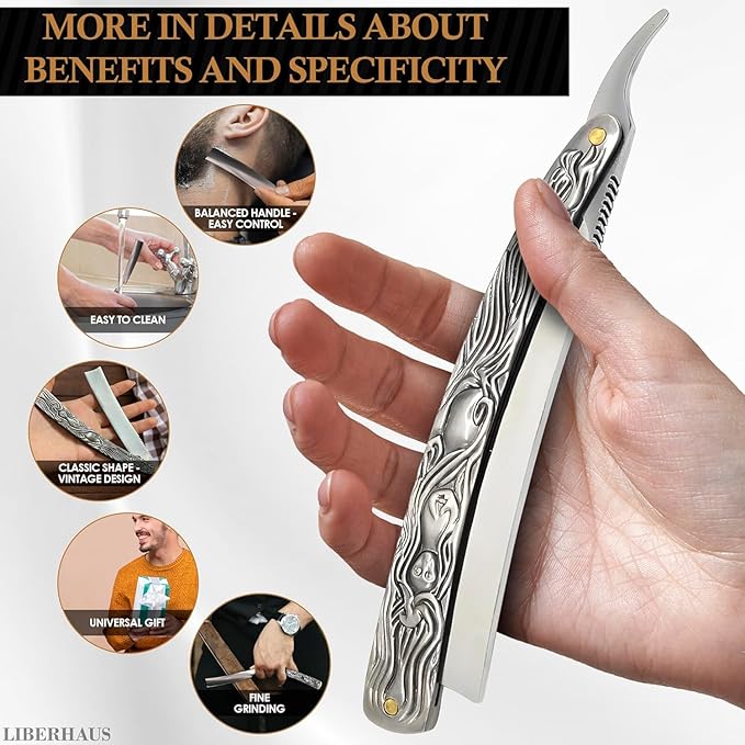 Professional Mens Straight Razor – 11.4" Barber Straight Razors for Men with Pre-Sharpened Carbon Steel Blade – Rust-Resistant & Easy to Clean Shaving Knife for Men, Ergonomic Handle & Durable Build