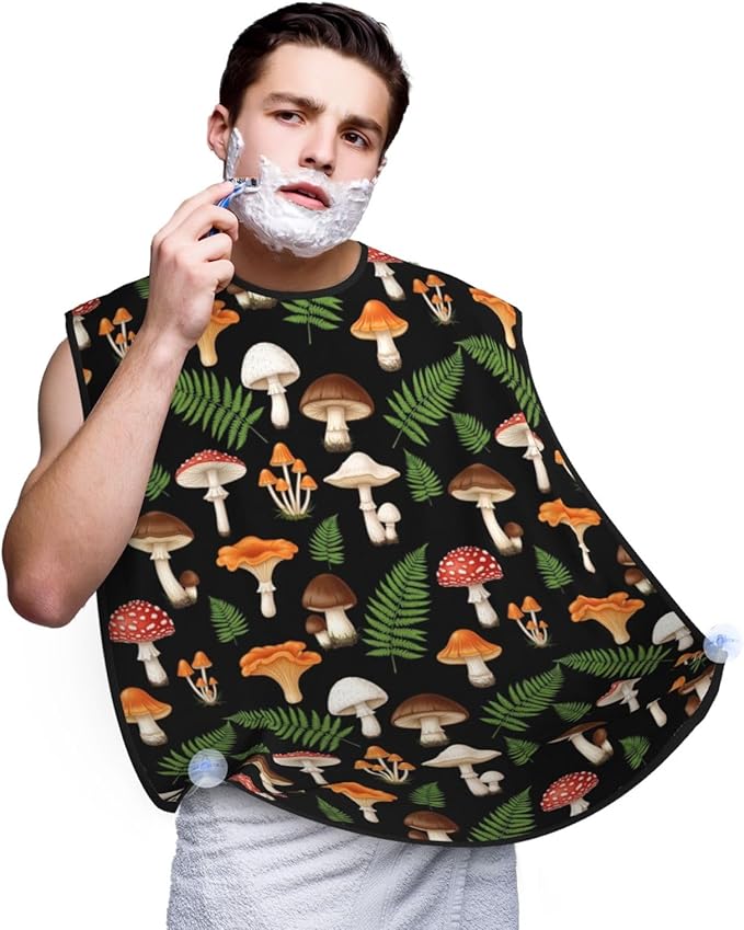 Beard Hair Catcher Bib, Waterproof Non-Stick Grooming Apron for Shaving Trimming, Perfect for Men Dad, Autumn Fall Leaf Mushroom Shave Bib