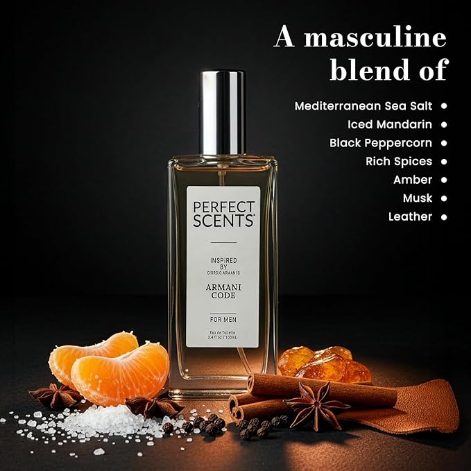 Perfect Scents Fragrances, Inspired by Giorgio Armani’s Armani Code, Men’s Eau de Toilette, CLEAN, Vegan, Paraben-Free, Phthalate-Free, Never Tested on Animals, 3.4 Fluid Ounces