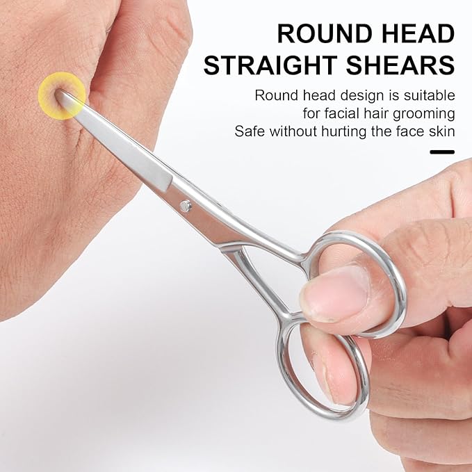 FEITA Portable Nose Hair Round Tip Scissors, Men's grooming Scissor All Purpose Facial safety Metal Scissors Beauty for Woman Eyebrow, Lash, Mustache, Nail, Manicure