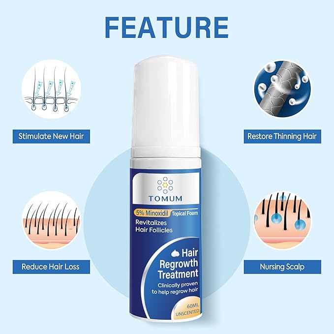 5% Minoxidil Foam for Men & Women Hair Regrowth, Fast-Absorbing Lightweight Minoxidil Treatment for Thinning Hair, Receding Hairline & Balding, Non-Greasy Unscented Hair Growth Foam