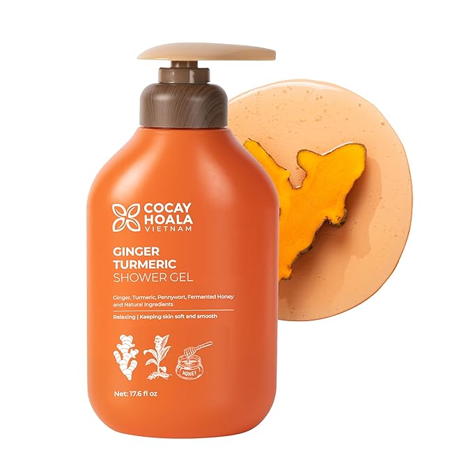 VIETNAM Turmeric Exfoliating Body Wash for Women & Men, Gentle Ginger Body Wash for Sensitive Skin, Moisturizing Shower Gel, Paraben & Silicone Free (17.64 oz) COCAY HOALA