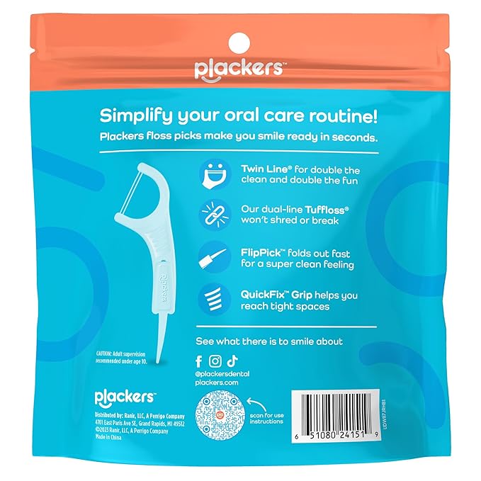 Plackers Twin Line Dental Floss Picks, Dual-Line Tuffloss, Easy Storage, Cool Mint Flavor, 300 Count