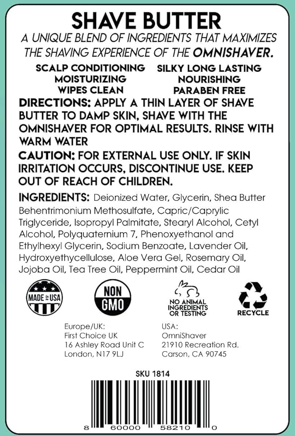 OmniShaver Shave Butter – Moisturizing Shaving Cream for Men & Women | Sensitive Skin Formula | Travel Size 6 oz | Aloe, Tea Tree & Shea Butter - Pack of 1