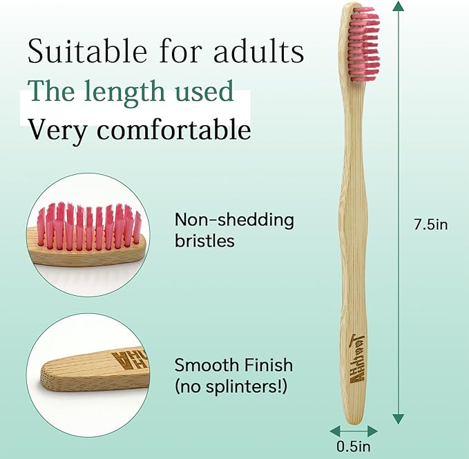 Bamboo Toothbrushes, Medium Bristles BPA-Free Bristles Toothbrushes for Adults - Eco-Friendly, Natural Wooden Toothbrush 8 Pack