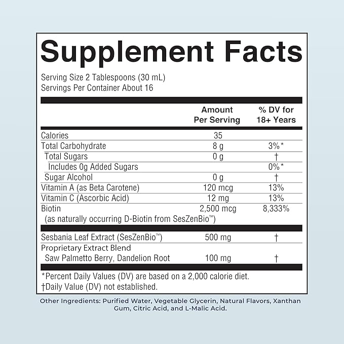 MARYRUTH'S Daily Liquid Hair Formula | With 500 mg SesZenBio™ + 2,500 mcg Biotin | Vitamin C | Thicker, Stronger Hair for Women | Hair, Skin, & Nail Health | Collagen Production | 16 Fl Oz