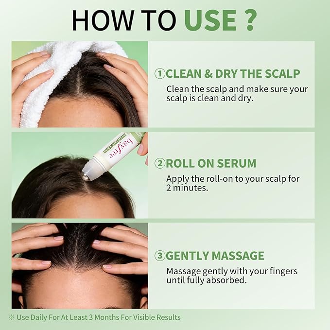 Rosemary Oil for Hair Growth Serum Roll On with 3% Rosemary, Hydrating & Non-Greasy Scalp Serum for Thicker-Looking Hair, Daily Care Massage Roller Applicator for Men & Women, 25ml