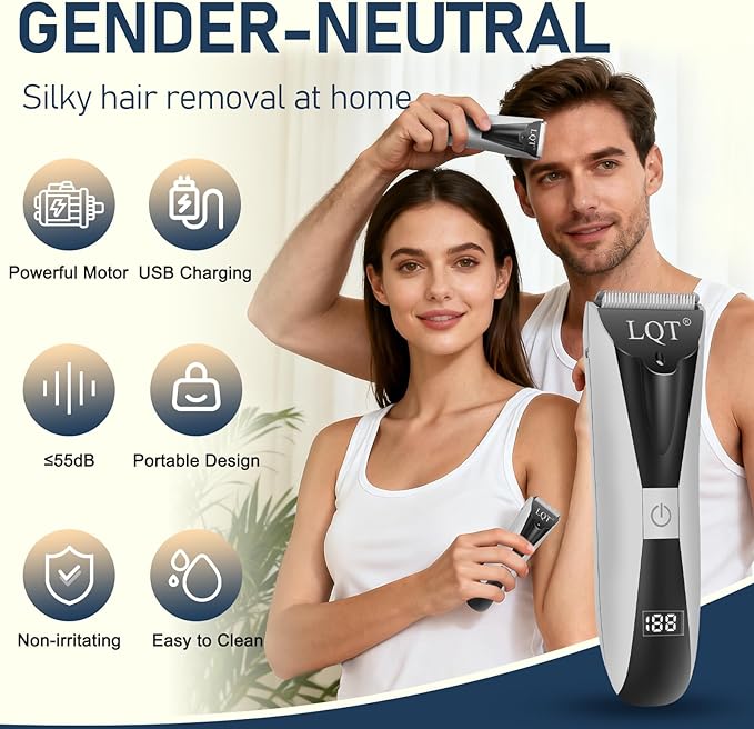 Pubic Hair Trimmer for Men with LED Display, Waterproof Body Groomer & Bikini Shaver, Type-C Rechargeable with LED Light, Ideal Christmas & New Year Gift for Men