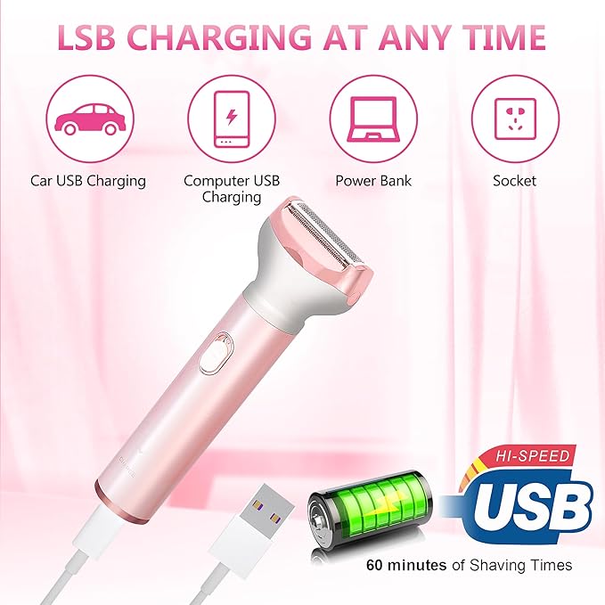Electric Razor for Women Removal MKIOVH Women's Cordless Portable 4 in 1 Painless Shaver, for Body Face Shavers Nose Hair Trimmer Bikini Area Armpit Pubic Underarms Legs Eyebrow