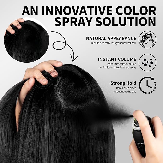 Sevich Hair Fiber Spray for Thinning Hair - Black Hair Building Fibers Instant Thickening for Men & Women, Waterproof & Sweatproof Root Touch Up Spray, Travel Size 80ml (Black)