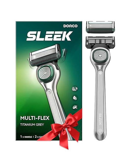 DORCO SLEEK 6 Blade Razor for Men with 2 Cartridges | Men's Cartridge Razors with Razor Handle and Smooth Shaving Blades | Men’s Razors with Multi-Flex Technology