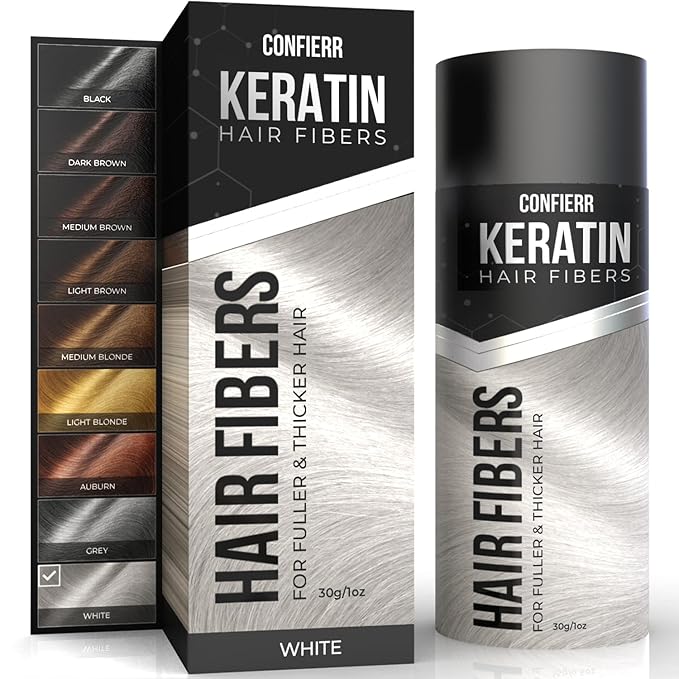 Keratin Hair Fibers for Men & Women - Fill In Fine or Thinning Hair, Instantly Thicker, Fuller Looking Hair (White 30g)