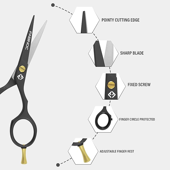 Beard and Mustache Scissors for Men 5" with 2 Combs & Pouch – German Quality Stainless Steel Hand-Forged Grooming Scissors for Facial Hair Trimming (Black)