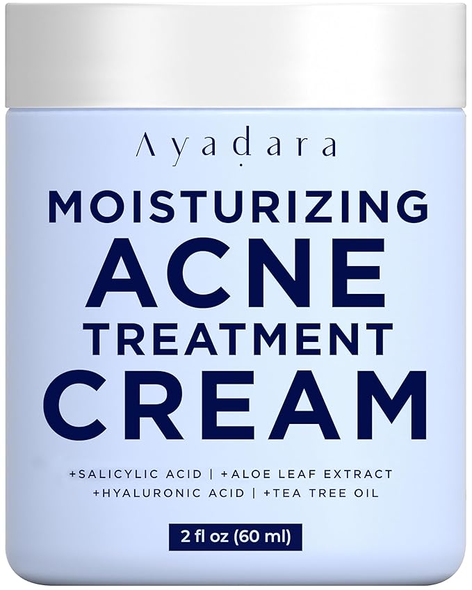 Moisturizing Acne Cream, Salicylic Acid Face Moisturizer for Oily & Acne-Prone Skin, Helps with Pimples, Blackheads, Whiteheads, Hormonal & Cystic Acne, for Men and Women, 90-Day Supply by Ayadara