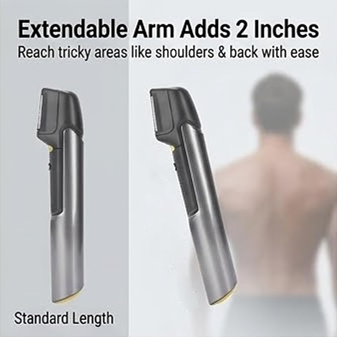 Brrnoo Body Hair Trimmer, Rechargeable Electric Trimmer with Extendable 2 Inch Arm and 5 Detachable Combs, with USB Cable and Cleaning Brush, for Men Beard Face Chest Legs Sensitive