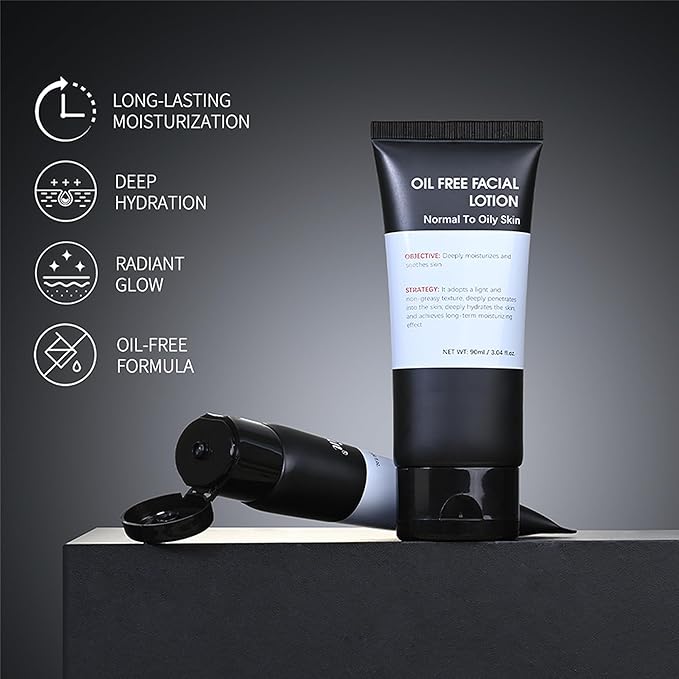 Men's Oil Free Facial Lotion, Men Hydrating Cream Deeply Moisturizes & Soothes Skin, Light & Non-Greasy Texture, Firm & Lift Hydrating Cream, Reduce Fine Lines & Strengthen Skin Barrier