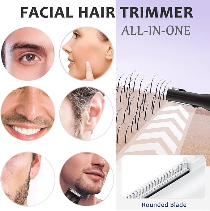 Nose and Ear Hair Trimmer for Men - Rechargeable Eyebrow Face Shaver - Nasal Hair Clippers 3 in 1 Painless Eye Brow Facial Hair Beard Razor for Sideburns Dual-edge Blades 6500 RPM Easy Cleansing