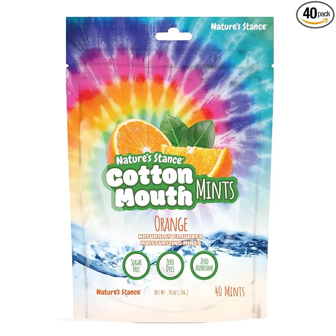 Nature’s Stance Cotton Mouth Xylitol Mints for Dry Mouth Relief - Sugar Free Mints, Stimulate Saliva & Freshen Breath, Throat, Teeth, Gums - Xylitol Lozenges, 40 Count (Orange)
