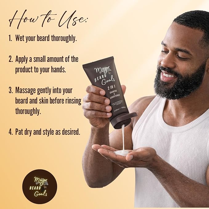 2-in-1 Beard Wash & Conditioner for Men - Gentle Men’s Shampoo for Beard Care & Growth, Softens, Soothes, Hydrates, & Nourishes Facial Hair, With Natural Ingredients - 7oz