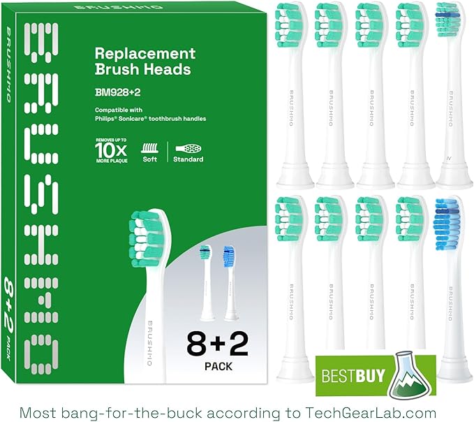 Brushmo Replacement Toothbrush Heads Compatible with Philips Sonicare Electric Toothbrush, White, 10 pc Variety Pack