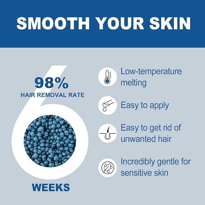 1 lb Hard Wax Beads for Sensitive Skin, 16 oz Waxing Beads for Women Men Brazilian Waxing at Home, Professional Wax Beans Hair Removal for Body, Bikini, Legs, Facial, Easy Use, Blue