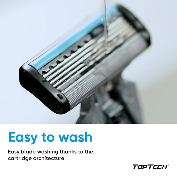 Toptech PRO 5 Razors for Men - Manual Shaving Razor & Replaceable Cartridges - 5-Blade Technology - 18 Count Pack (1 Handle + 17 Refills) - Soft Shave & Sharp Blades - Cost-effective Refill