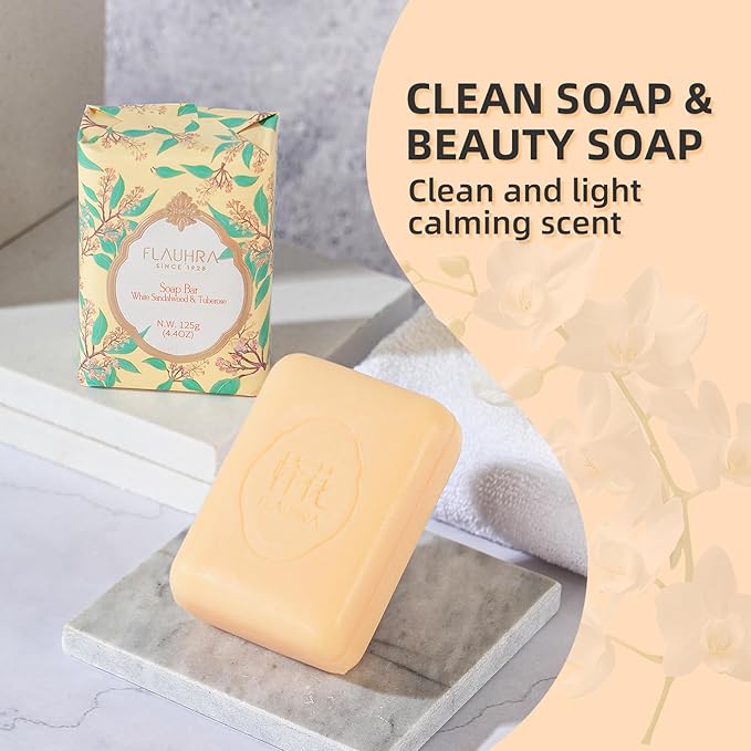 Bee & Flower Soap Bar White Sandalwood & Tuberose Fragrant Soap Essential Oil Scented Soap Bar Moisturizing Bath Bar Soaps Nourishes Your Skin 4.4 oz(Pack of 4)