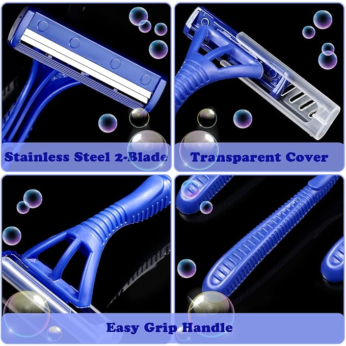 200 Pieces Disposable Razor Bulk for Men Individually Wrapped Twin Blades Shaving Razor for Shaving Safety Hotel Guest House Travel Home Use Portable, Blue