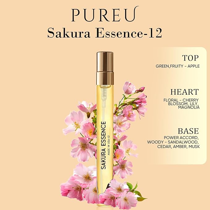 PUREU Perfumes for Women & Men, Amber Vanilla Jasmine Long Lasting Perfume Oils Cologne for Men Wife Gift Ideas.Travel Size 0.4oz/12 mL-Sakura 12