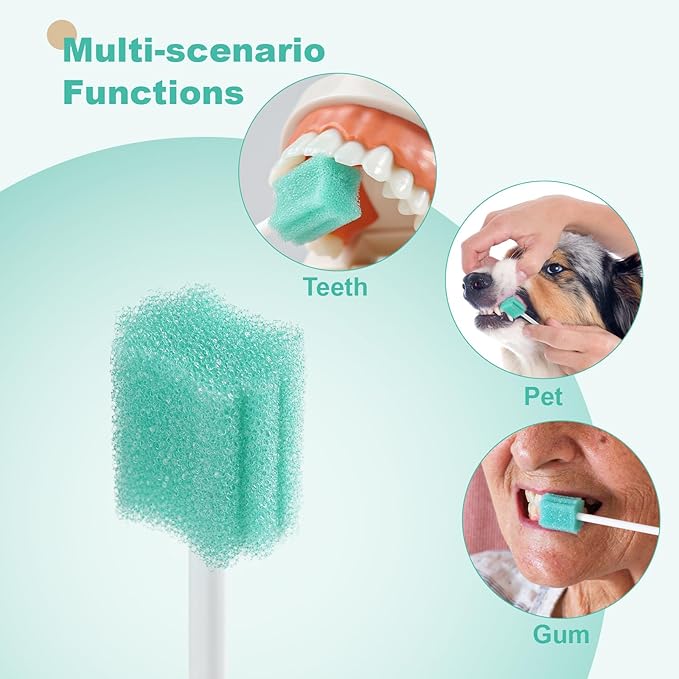(50 Pack) Safety Anti-Penetration Gum-Protective Mouth Swabs for Elderly, Gum Cleaning, Anti-slip Rod. Higher Density Sponge Non-Detaching Sponge. Individually Wrapped 50 Counts (Unflavored)