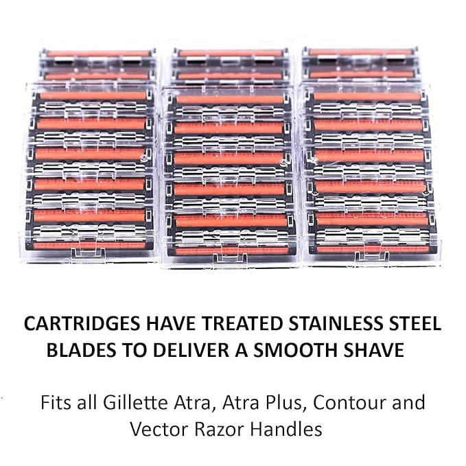30 Taconic Shave Triple Blade Razor Cartridges for Gillette Atra, Atra Plus, Vector & Contour Razor Handles, Aloe Lubricating Strip for a More Comfortable and Closer Shave