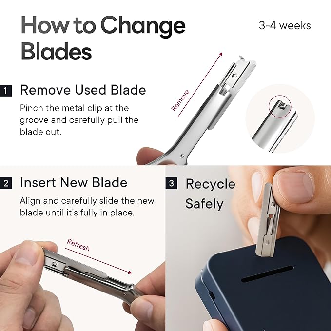 CAVEEM Eyebrow Razor, Face Razors for Women & Men, Dermaplane Razor for Face Exfoliation, Peach Fuzz Removal with 6 Blades (Matte Silver)