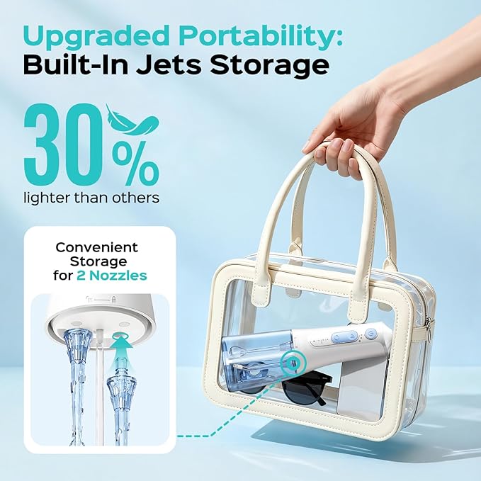 COSLUS C51 Portable Water Flosser for Teeth: 3 Modes & 6 Pressure Settings with Jet Mode Water Dental Pick for Orthodontic, Braces, Sensitive Gums, Compact for Travel, 300ML for Multiple Users, White
