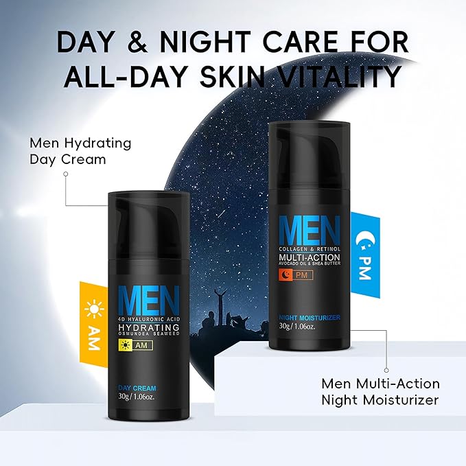 Men Hydrating Night Cream, Daily Moisturizer with Collagen & Retinol, Oil Control, Firm & Lift Hydrating Cream for Face & Body, Reduce Fine Lines, Strengthen Skin Barrier, 1.06 oz.